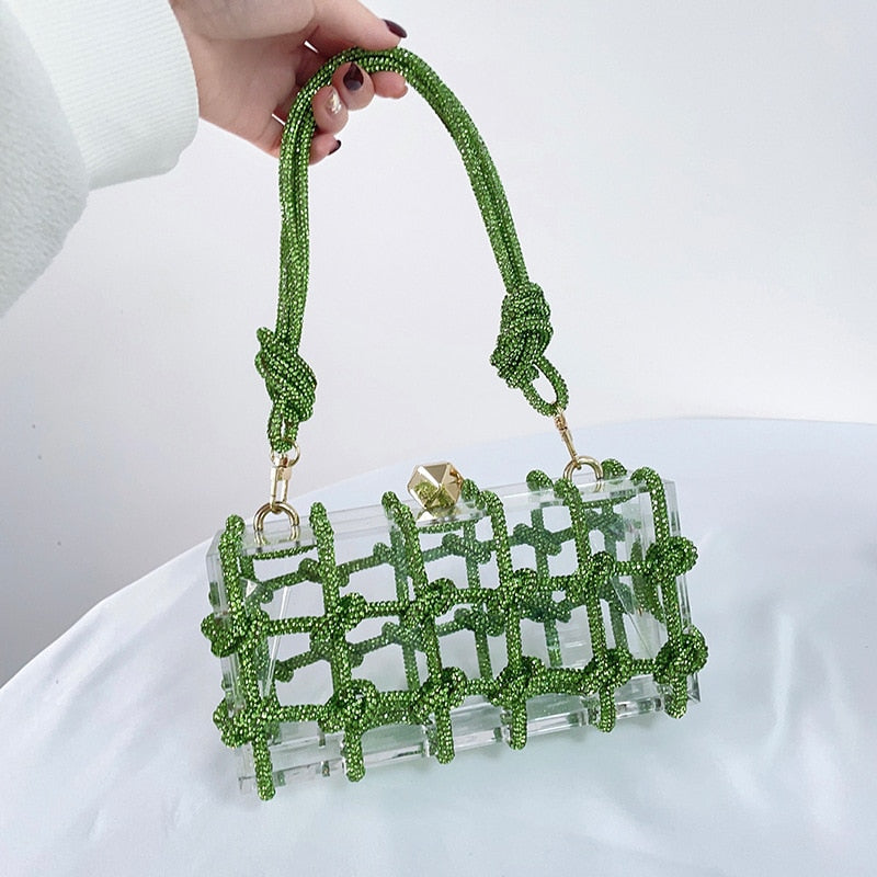 Crystal-Embellished Rope Acrylic Rhinestones Evening Luxury Clear Knot Bag