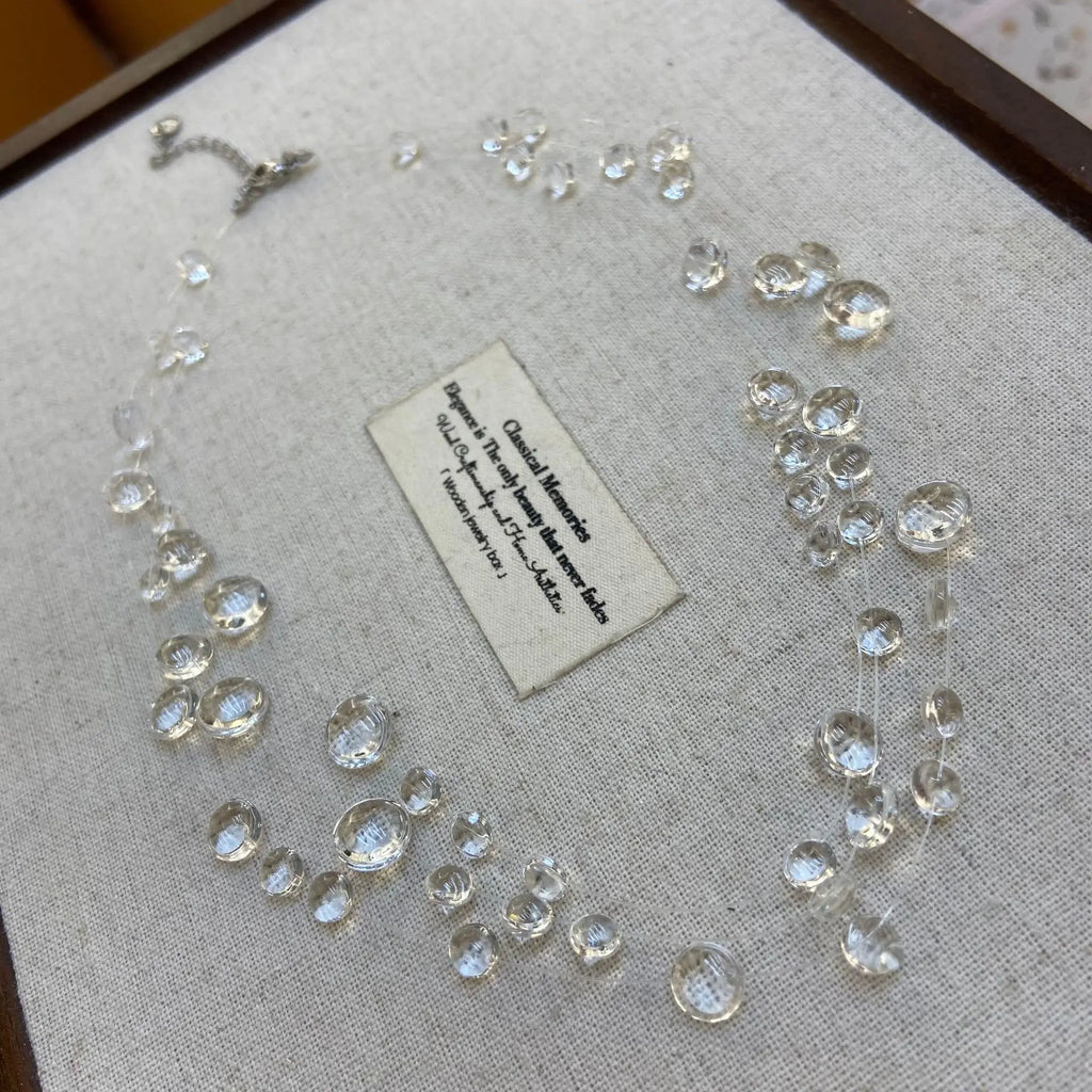 Clear Dewdrop Crystal Beaded Suspended Beads Necklace