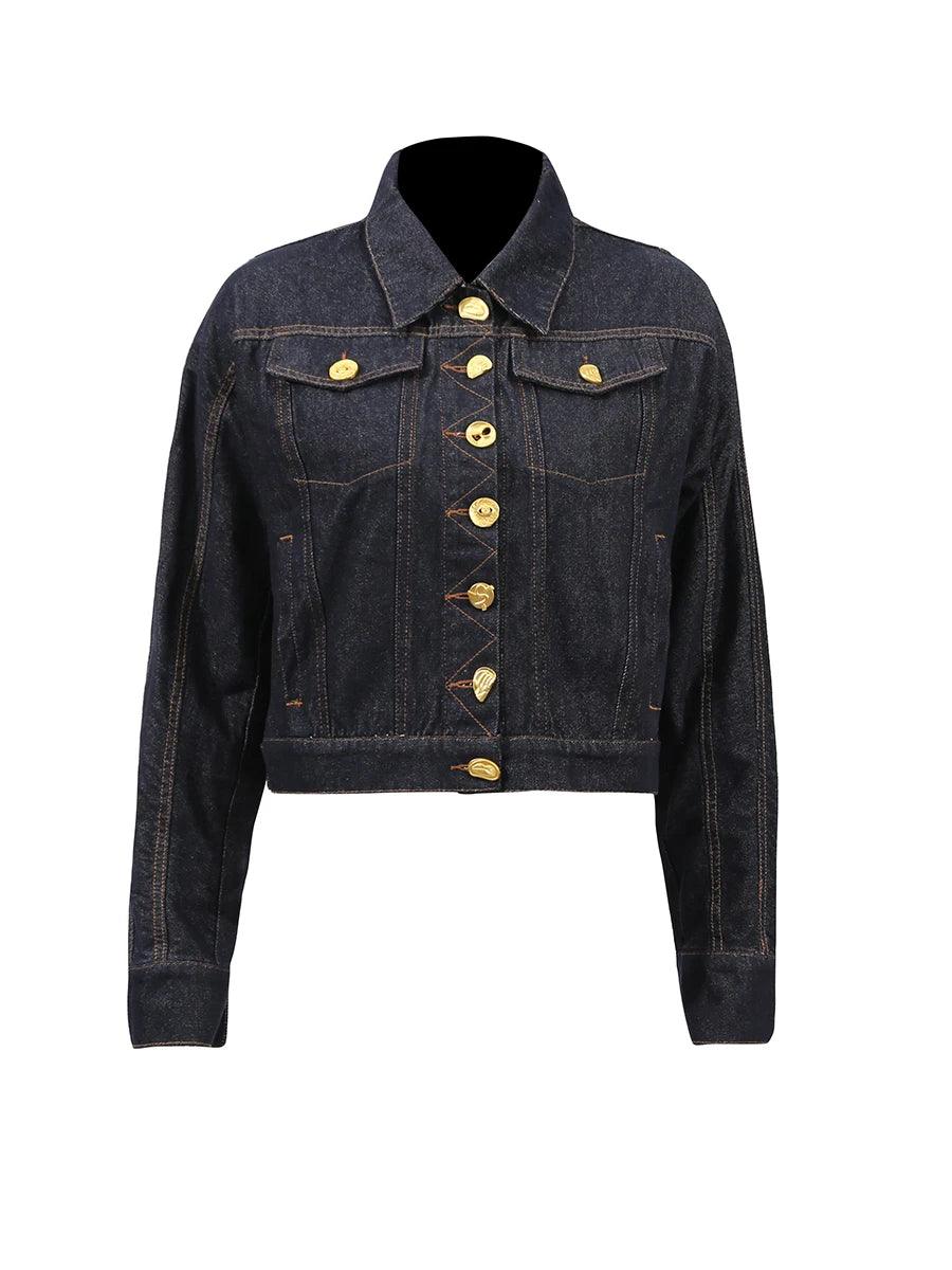 Solid Spliced Button Loose Denim Two Piece Sets