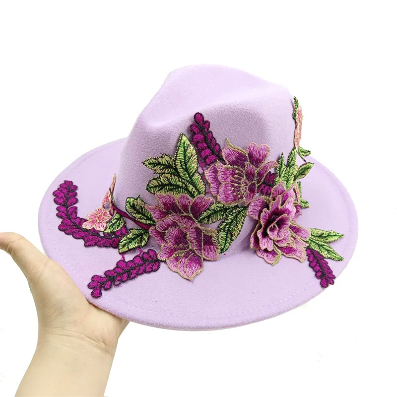 Embroidered Flower Fedora Hat