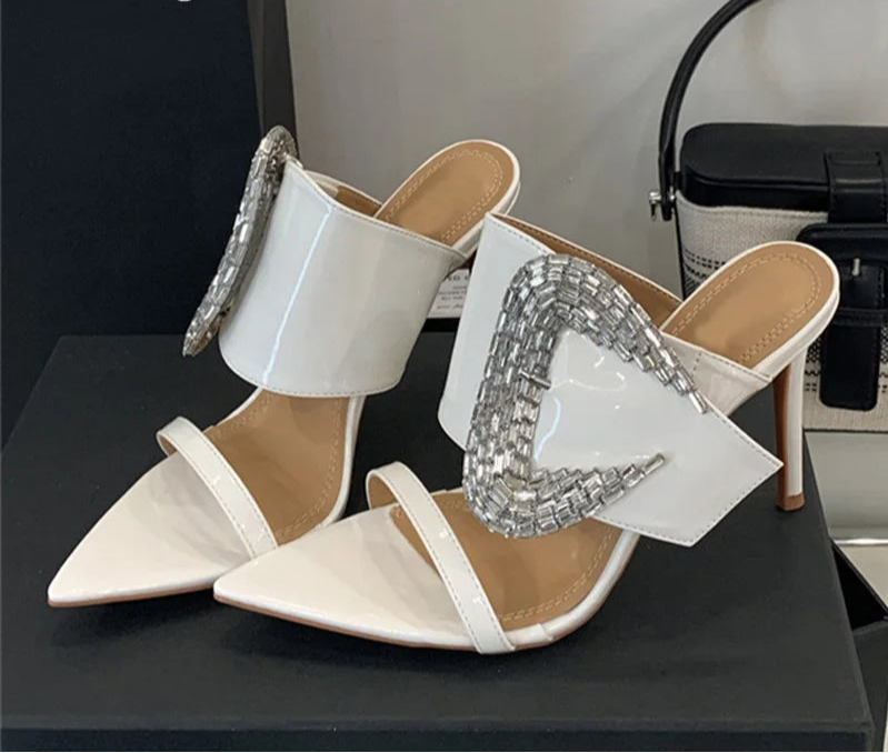 Elegant Pointed Toe Patent Leather Mules