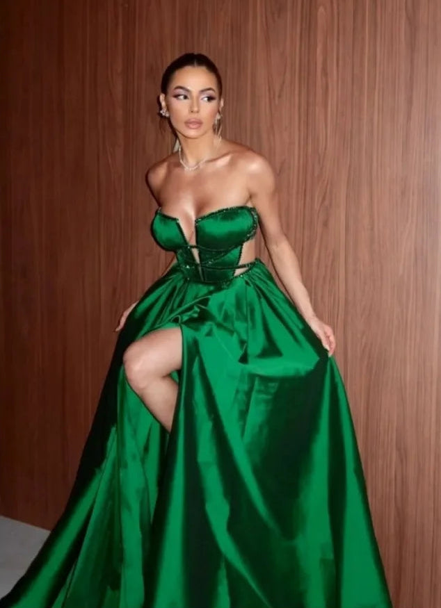 Customized Green Strapless Backless Sleeveless Robes de Soirée
