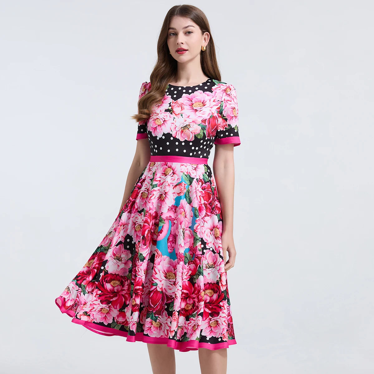 Elegant Polka Dot Print Midi Dresses