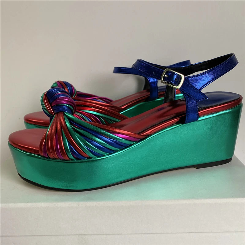 Colorful Narrow Band Bowknot Platform Sandals