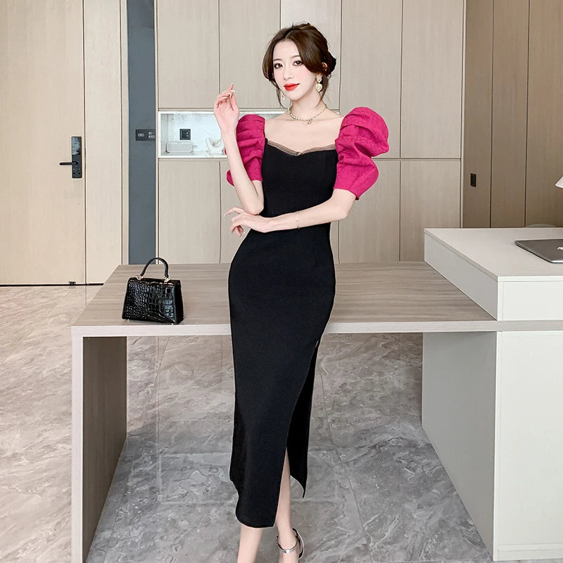 High End Puff Short Sleeve Square Neck Dresses