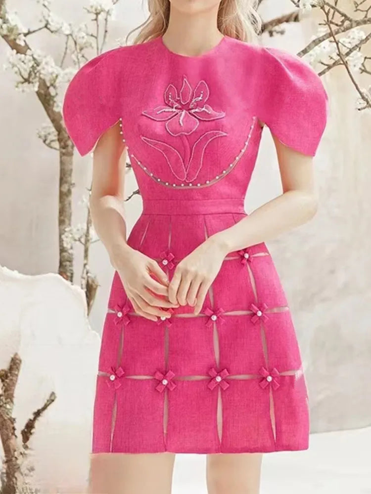 Designer Rose Red Embroidery Flower Dress