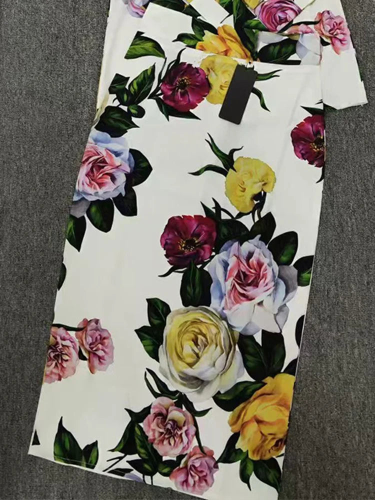 Retro Elegant Rose Print Pocket two-piece
