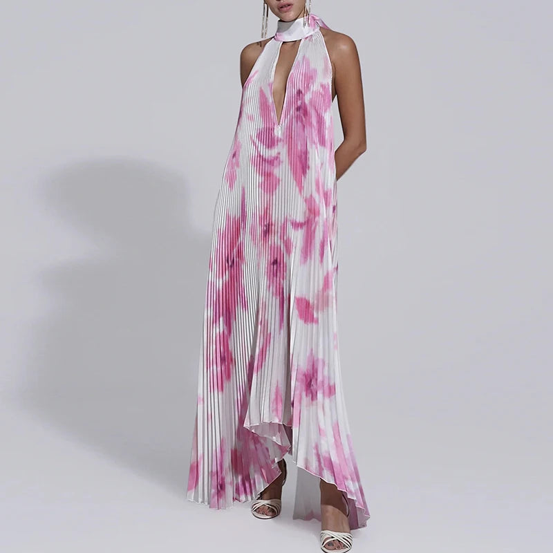 Pleat Draped Irregular Long Dress