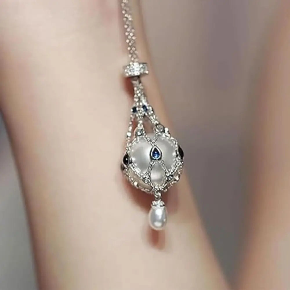 Metal Pearl Gemstone Lavalier Pendant Interchangeable Crystal Holder Cage Necklace Adjustable Chain
