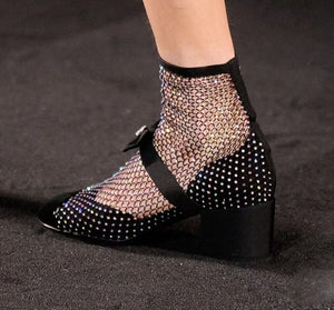 Crystal Mesh Bowknot Mary Jane Round Toe Luxury Sandals