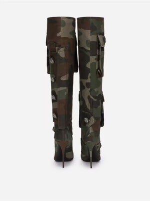 Pointed Camo Long Boots