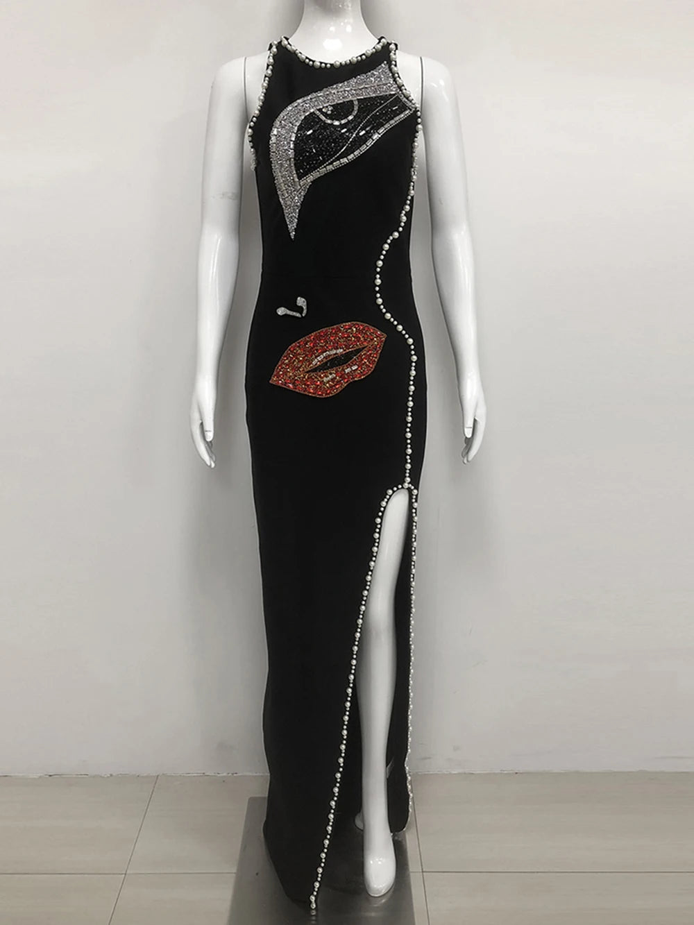 Diamond Pearl Bandage Bodycon Elegant Beading Maxi Dresses