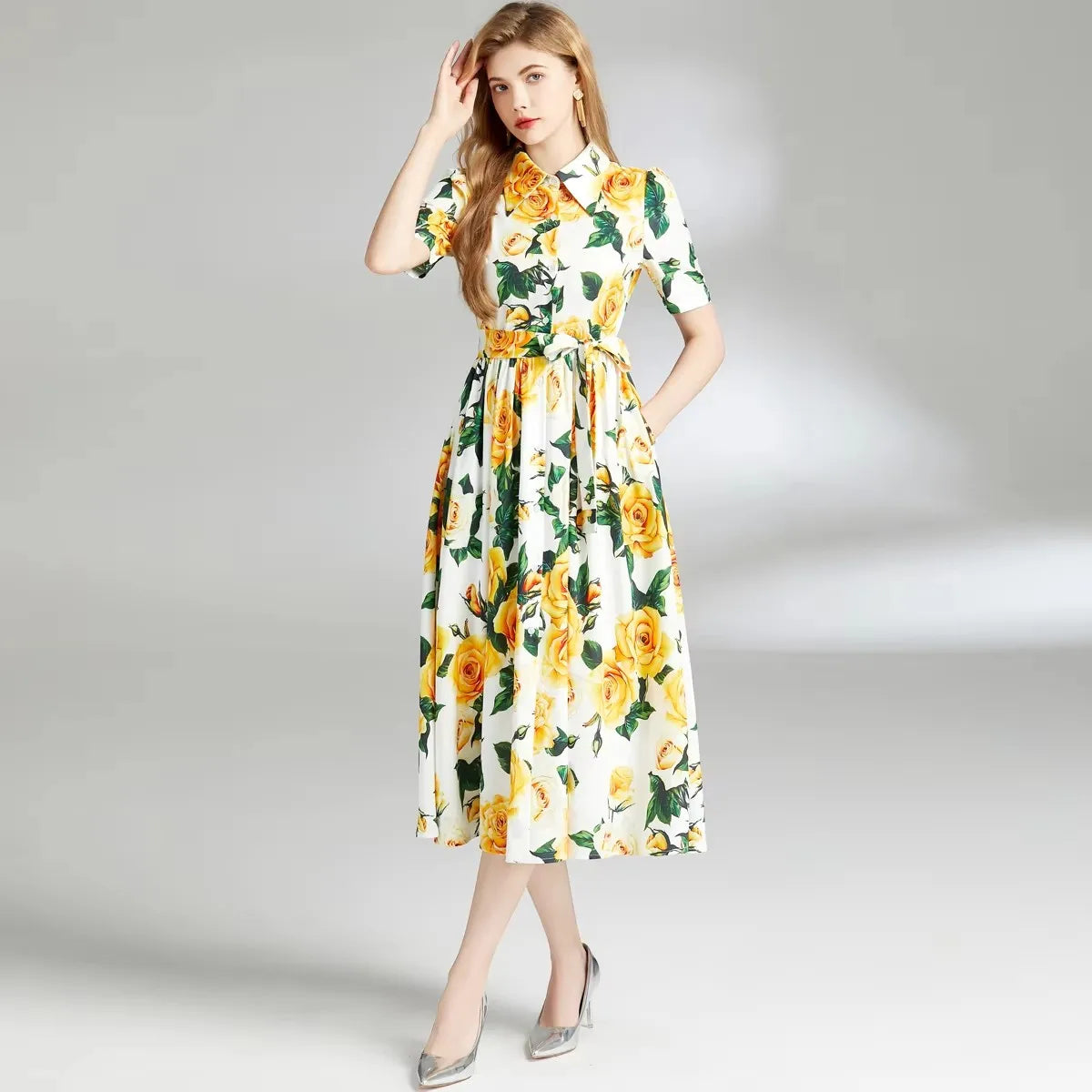 Runway Holiday Purple Floral Print Shirt Dress