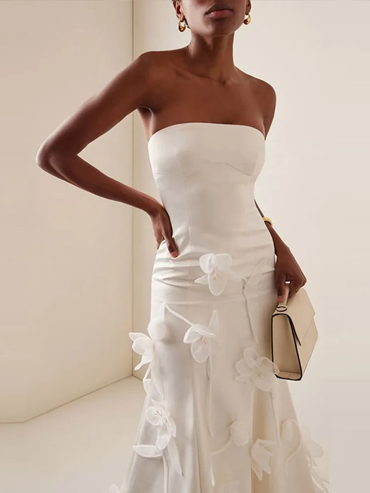 Strapless 3d Flower Mermaid Dress