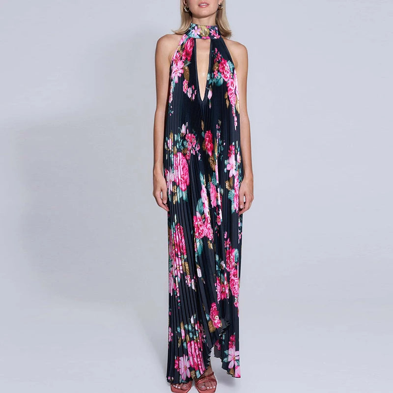 Pleat Draped Irregular Long Dress