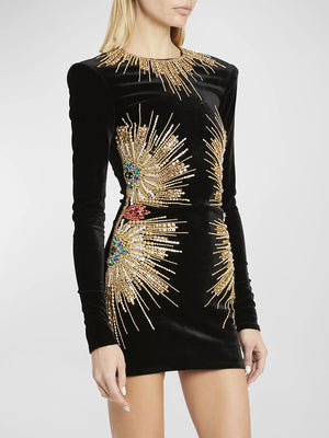 Designer Stunning Sequined Rhinestone Diamonds Beaded Velvet Dress