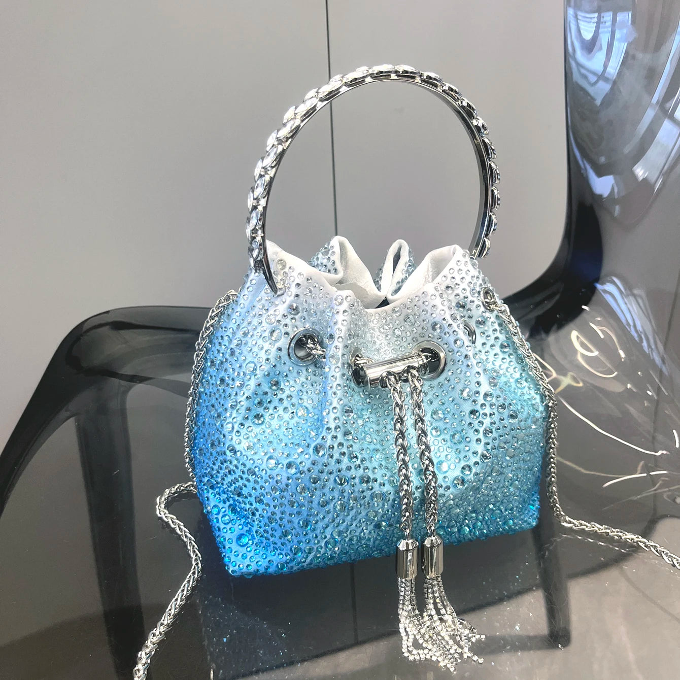 Handle Rhinestones Evening clutch Bag