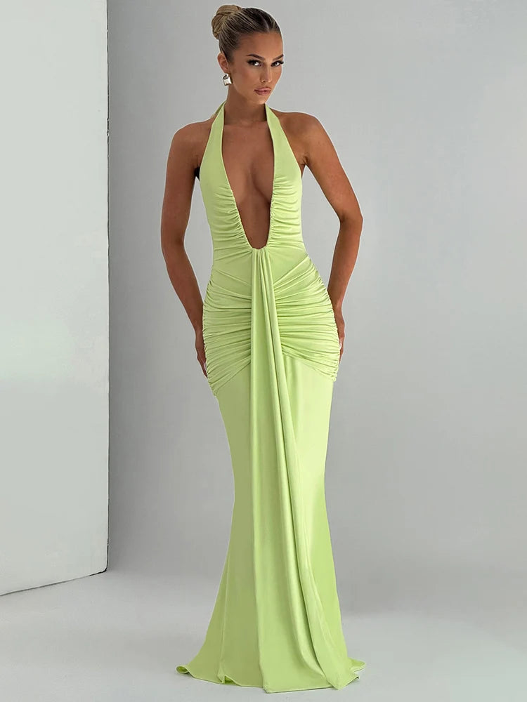 Draped Ruched Sexy Maxi Dress