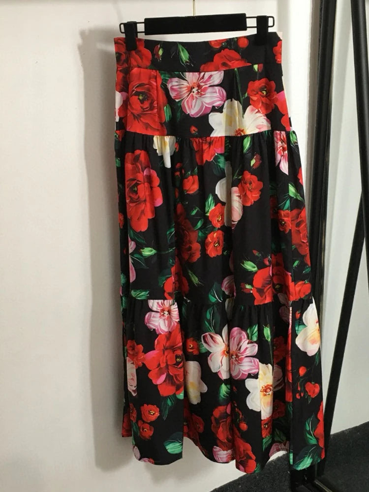 Retro Flower Printing Overskirt two-piece Suit