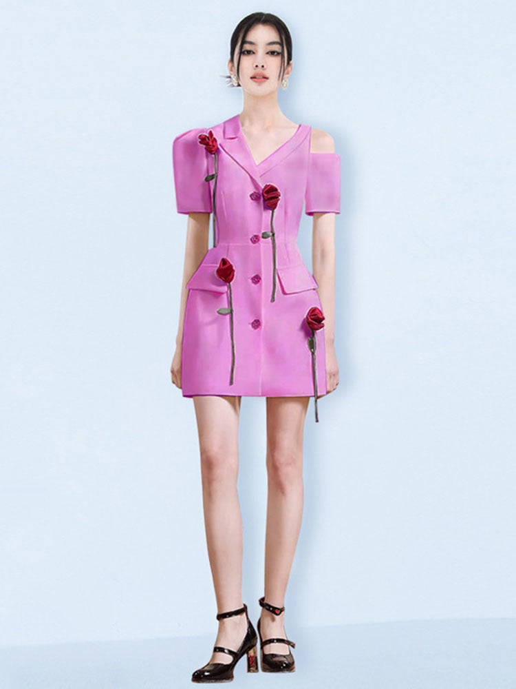 Flowers Notched Dress