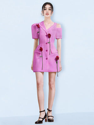 Flowers Notched Dress