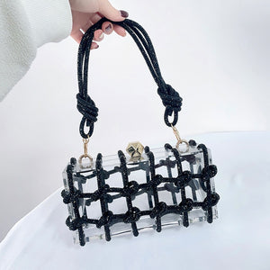 Crystal-Embellished Rope Acrylic Rhinestones Evening Luxury Clear Knot Bag
