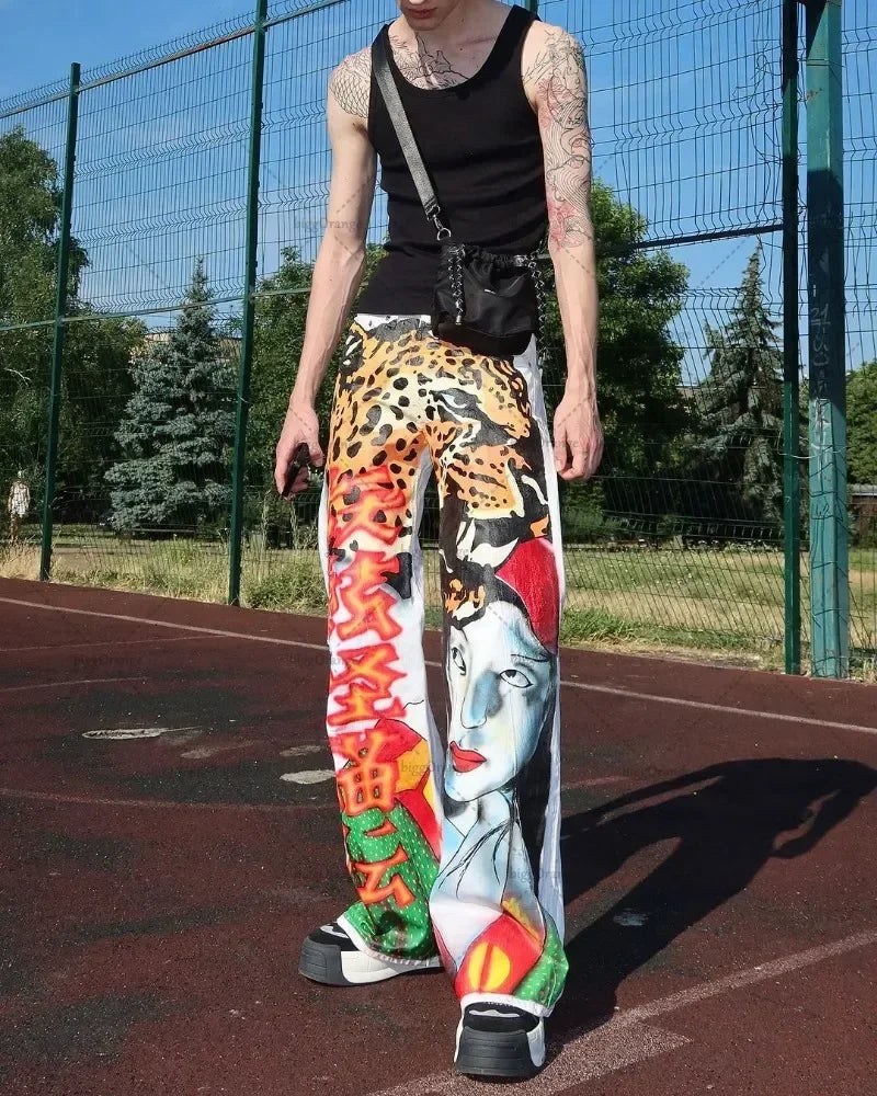 RetroAmerican High-waisted Washed Wide-leg Pants