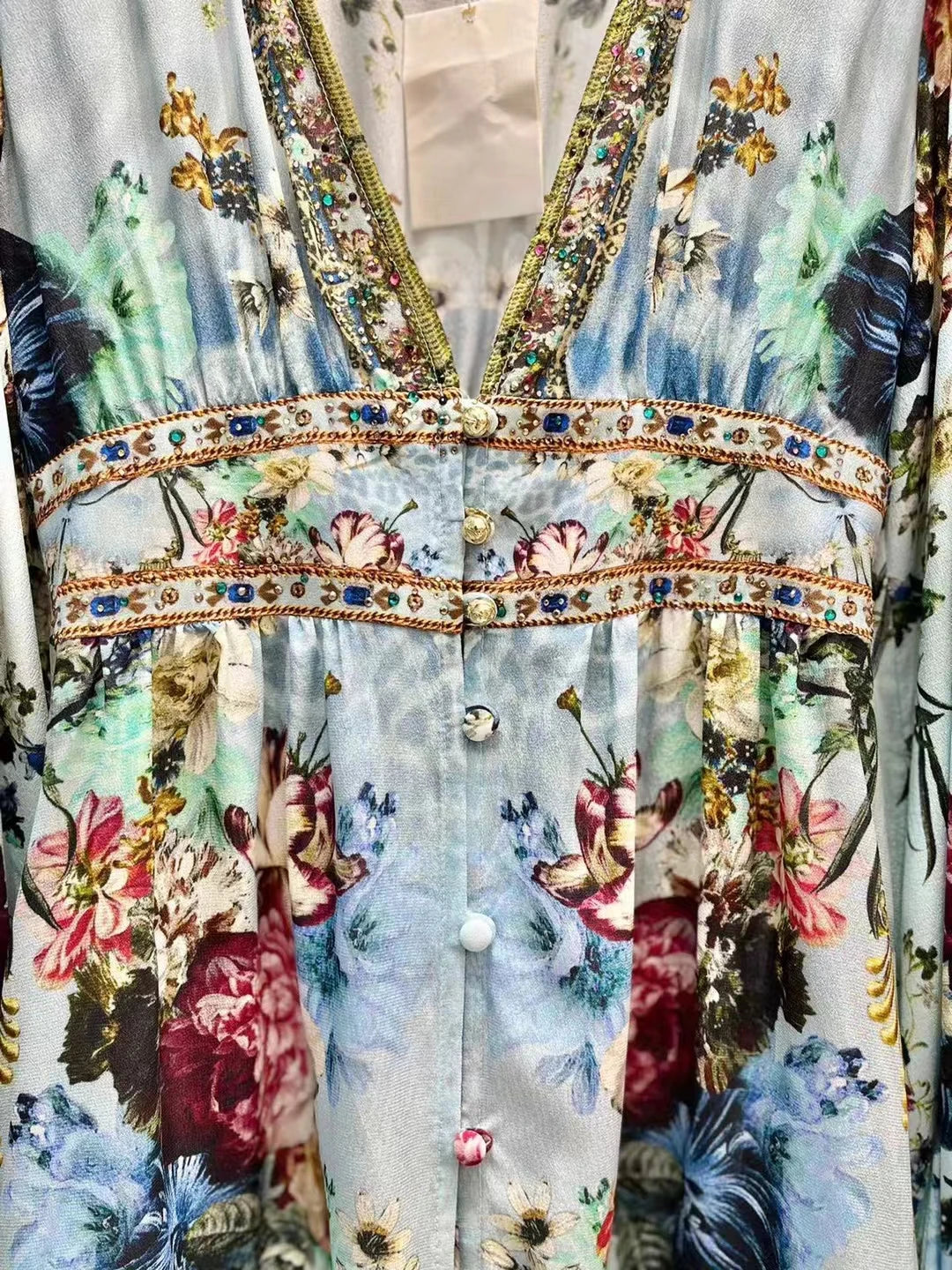 Designer Luxury Mulberry 100% Silk Print Long Dress