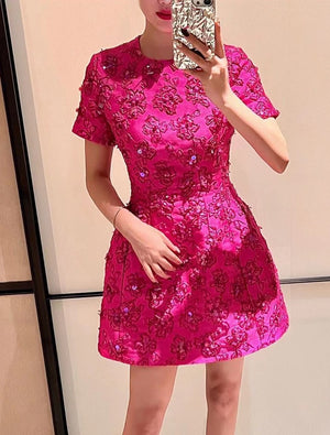 Luxury Designer Elegant Pink Jacquard Dresses
