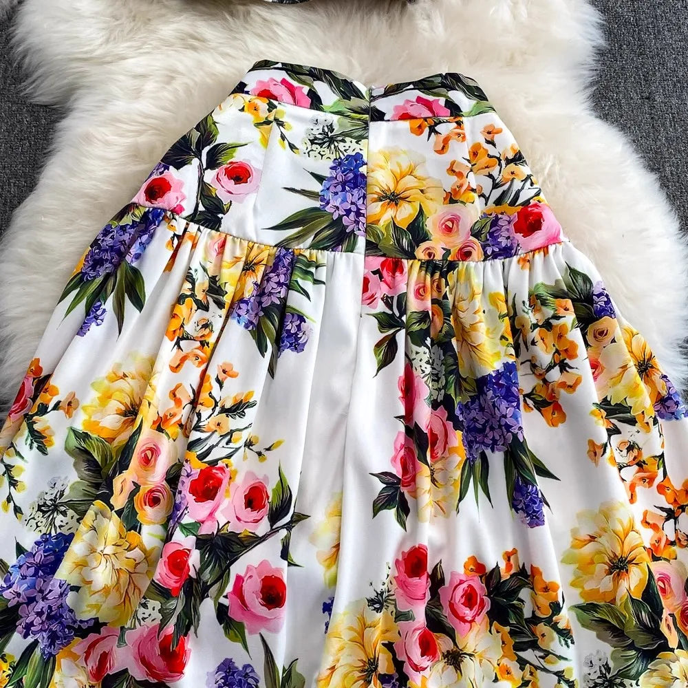 Runway Designer Floral Print Sexy 2 Piece