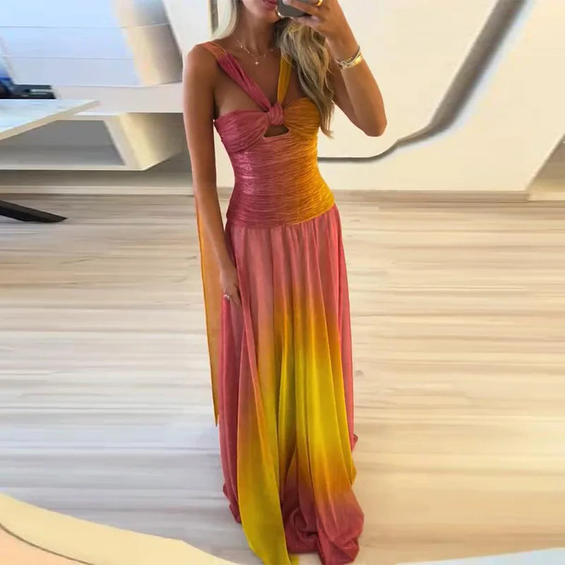 Gradient Pleated Top Skirt Set Beach Halter Suit