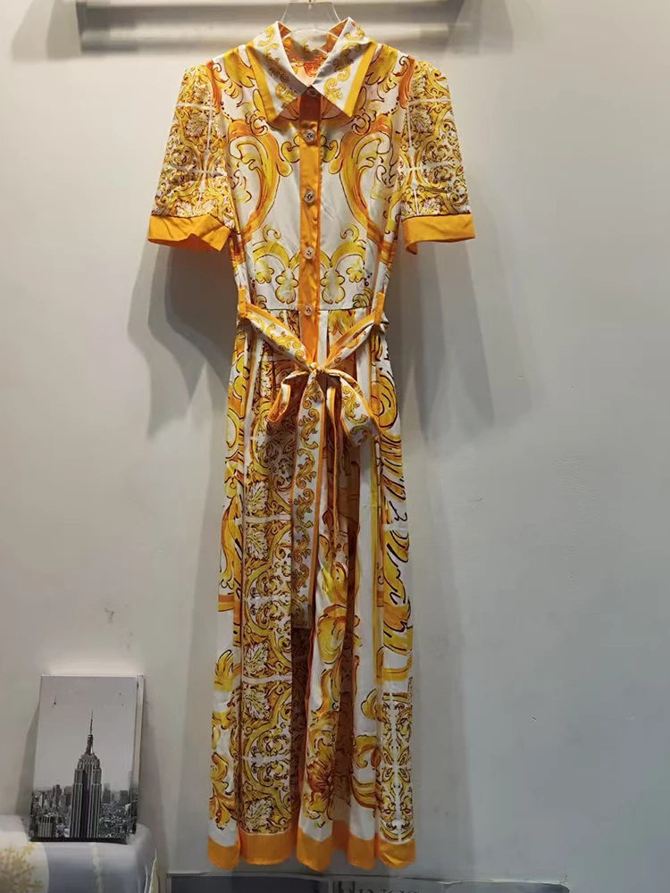 Blue-and-white Porcelain Printed Shirt Dress