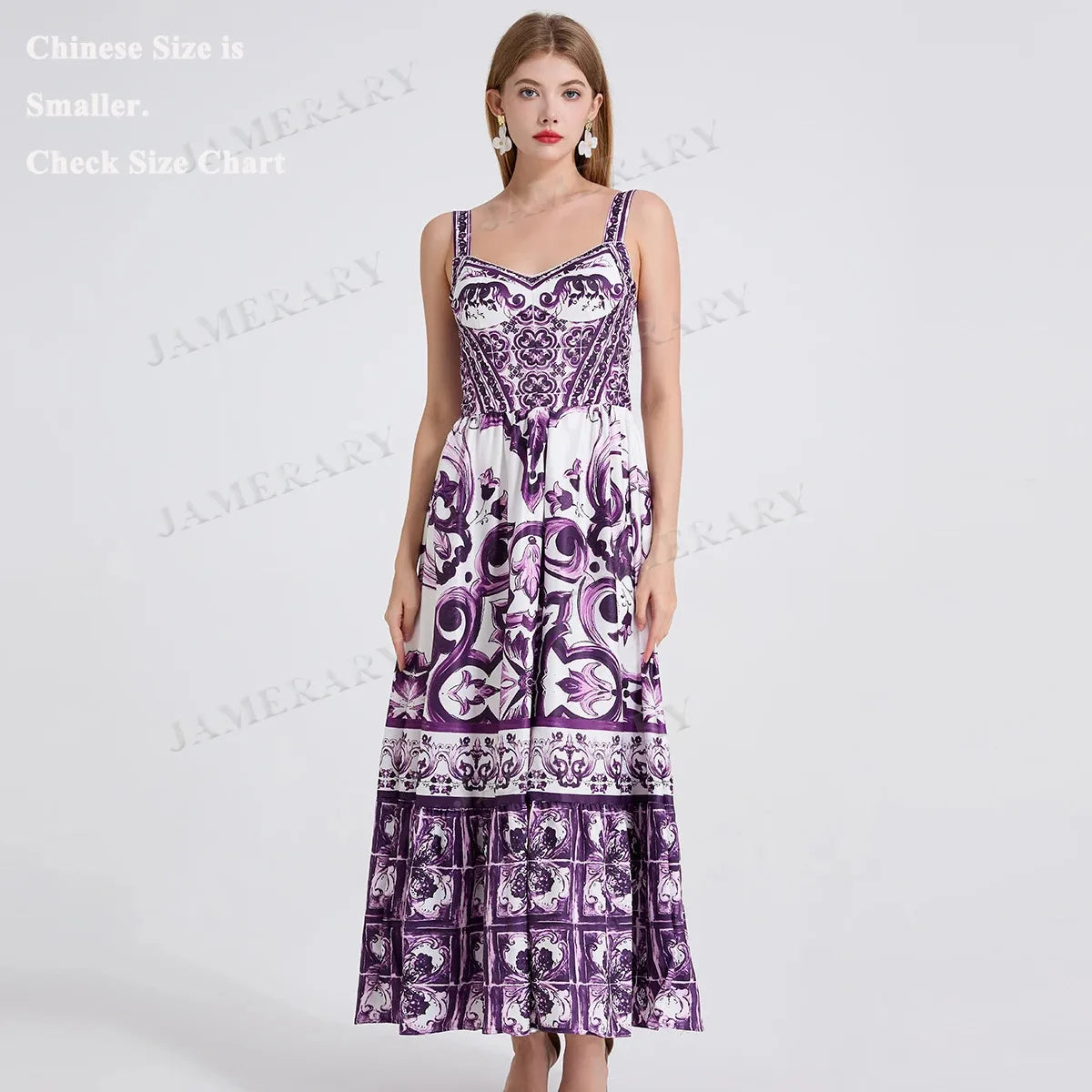 Purple Porcelain Summer Floral Maxi Dress