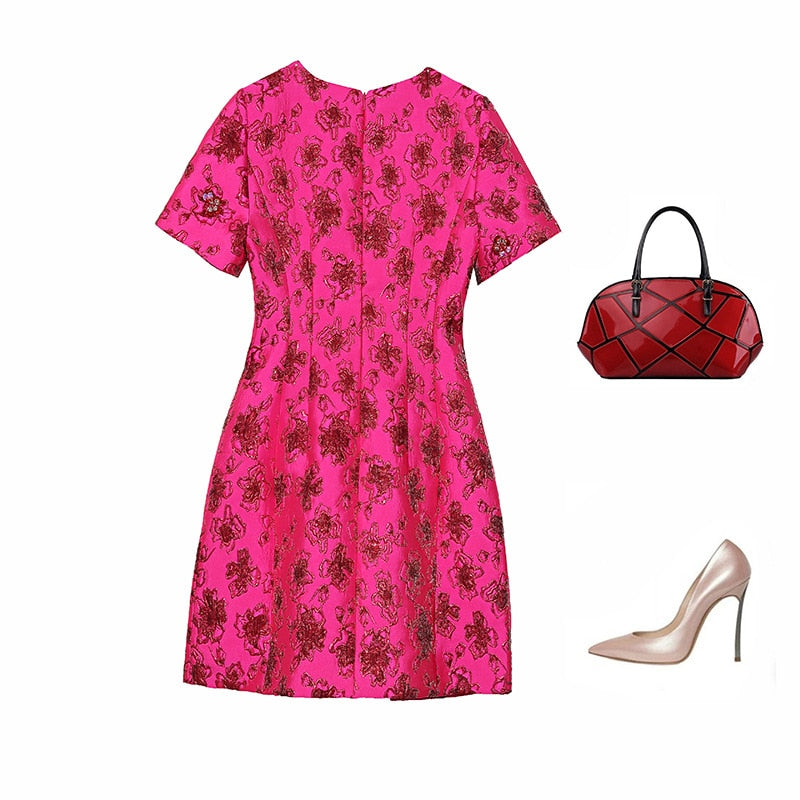 Luxury Designer Elegant Pink Jacquard Dresses