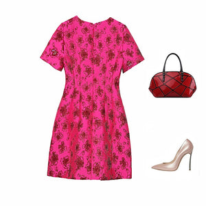 Luxury Designer Elegant Pink Jacquard Dresses