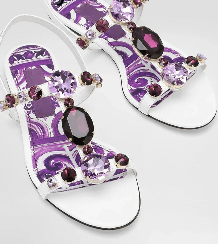Bohemia Rhinestone Thick Heel Sandals