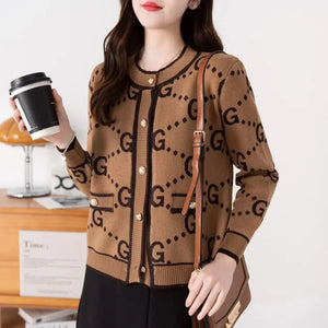 Autumn Winter Coat Luxury Pink Knitted Cardigan