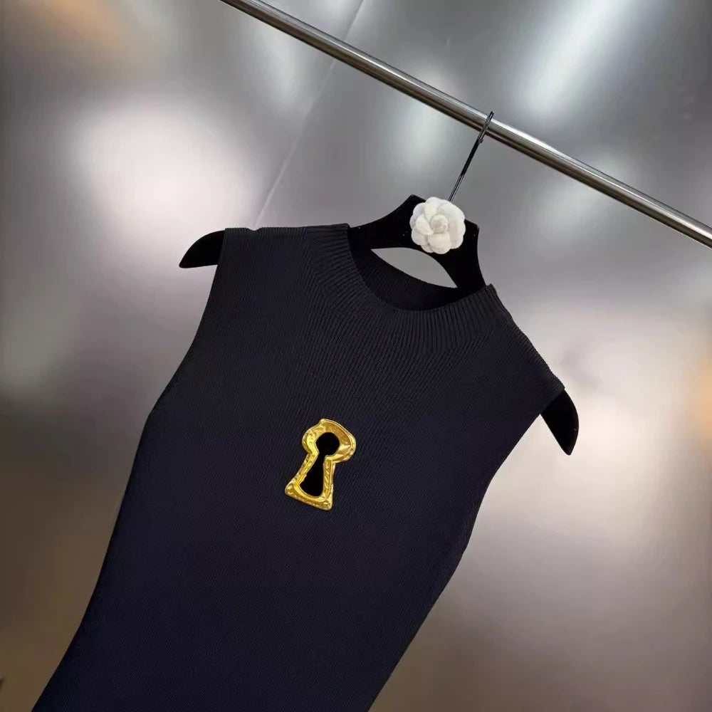 Solid Spliced Hollow Out Long Knitting Dress