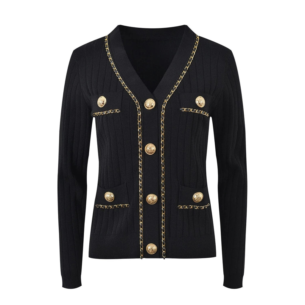 Knitting Tops Chain Patchwork V Neck Knitwears