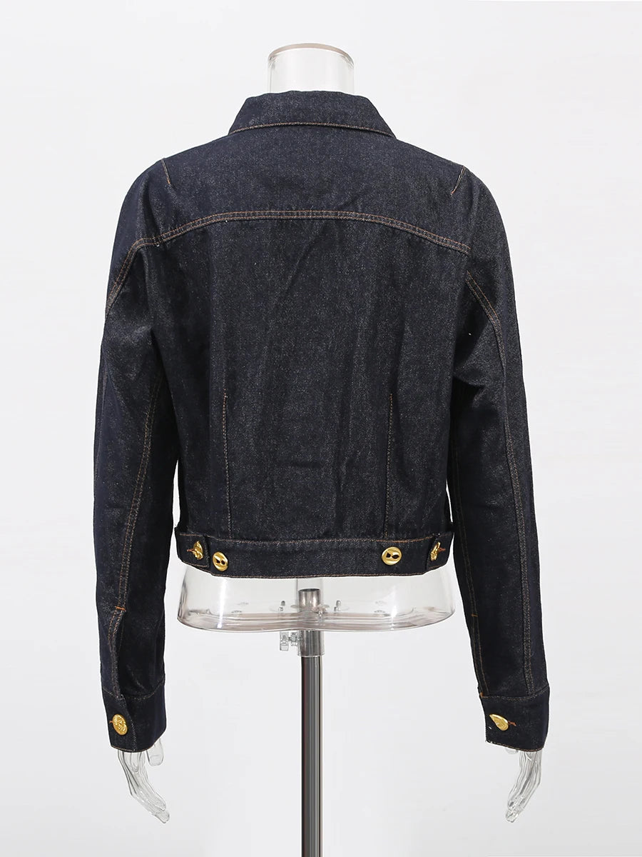 Solid Spliced Button Loose Denim Two Piece Sets