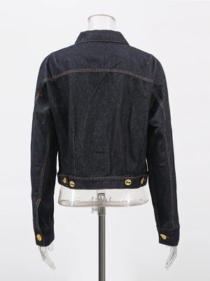 Solid Spliced Button Loose Denim Two Piece Sets