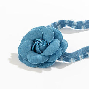 Blue Denim Strip with Large Flower Choker