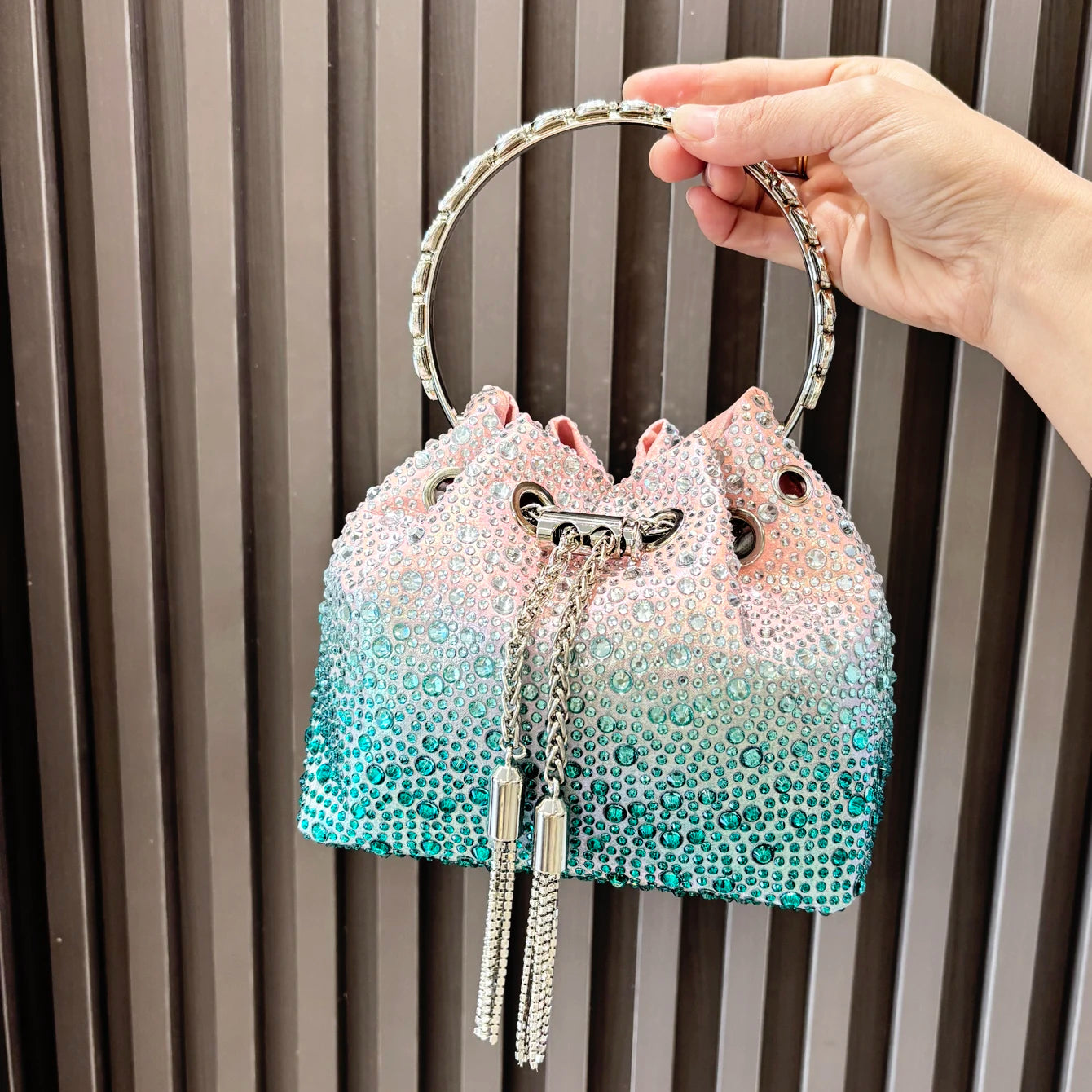 Handle Rhinestones Evening clutch Bag