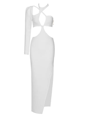 Cut Out Hollow Out White Midi Bodycon