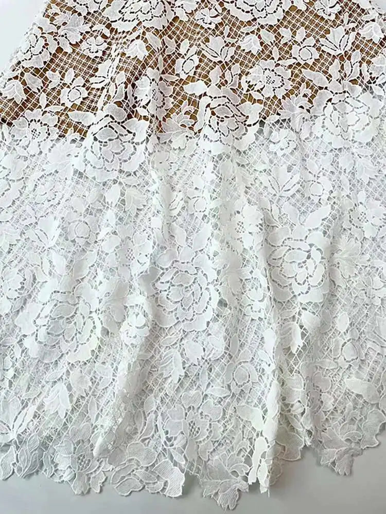 Elegant Rose Embroidery Lace Spliced Hollow Out Dresses