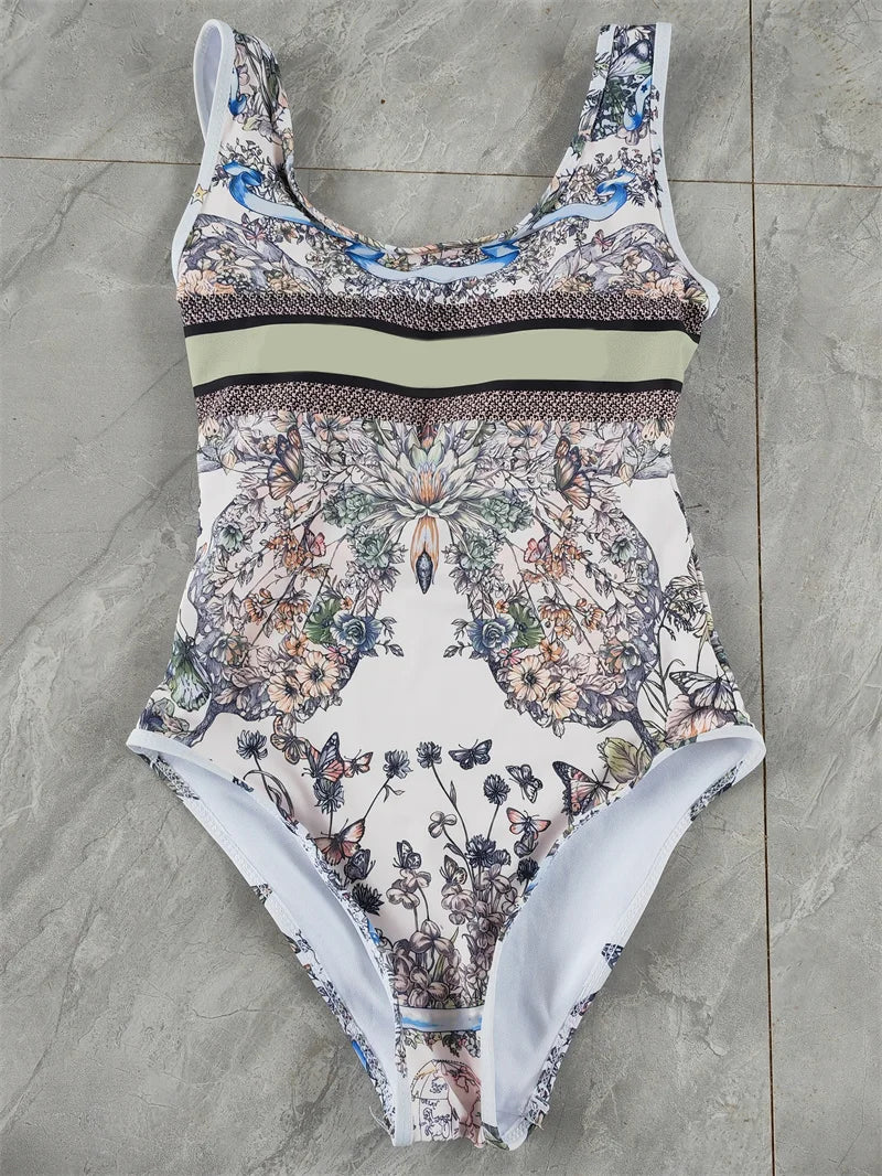 Retro Pattern Printed Personalized Swimsuit