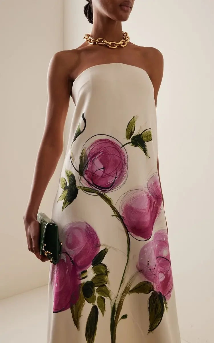 Bandeau Blossom Print Dresses