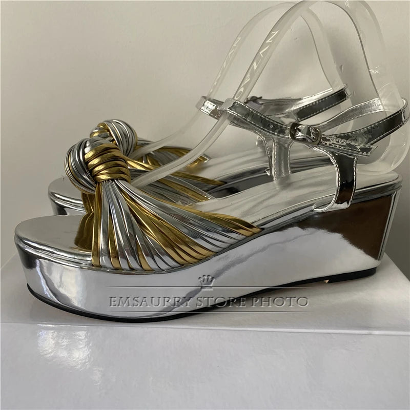 Colorful Narrow Band Bowknot Platform Sandals