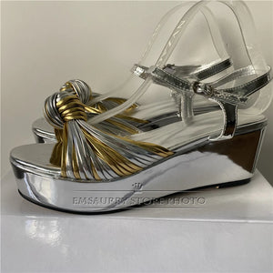 Colorful Narrow Band Bowknot Platform Sandals