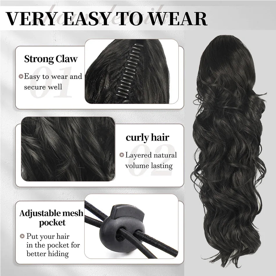 Synthetic 28inch Long Claw On Clip Ponytail Hair